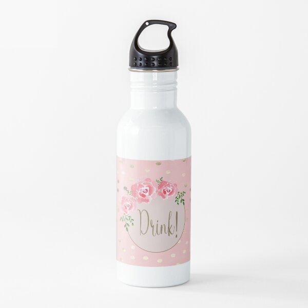Cute Pink, Gold, Floral Girly Design Water Bottle