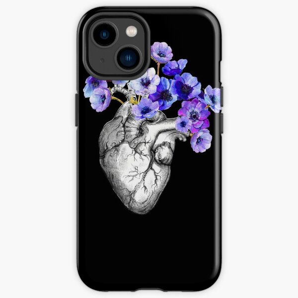 heart, human, anatomy, blue flowers iPhone Tough Case