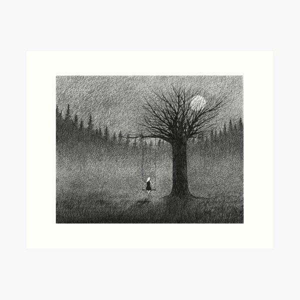 Swing - Sophia on a Solitary Swing at Night Art Print
