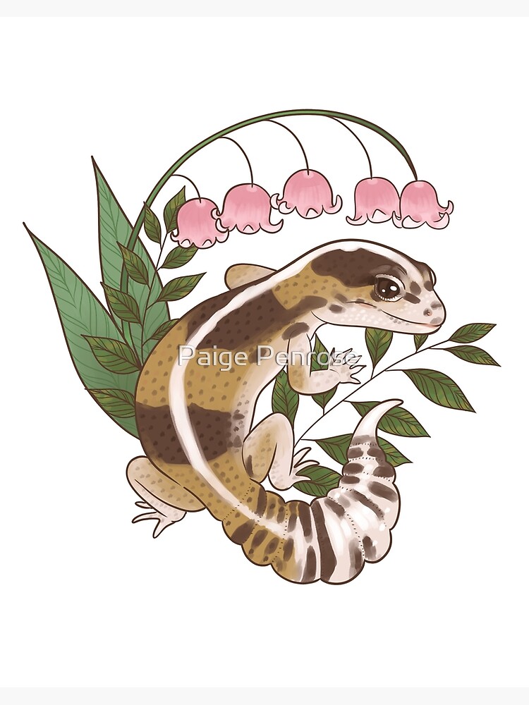 African Fat-Tailed Gecko with Lily of the Valley Art Board Print for Sale  by Paige Penrose