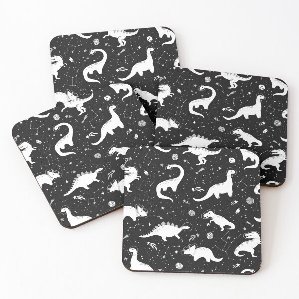 Dinosaur Tyrannosaurus Rex Black White Low Profile Novelty Cork Coaster Set 