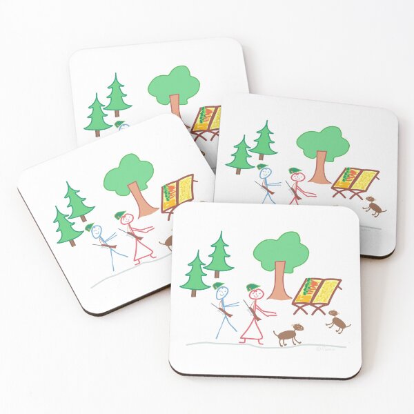 Item preview, Hunter Outing Woman Man Wild Feeding Stick Figure Job Feeding Animals designed and sold by KlareLinie.