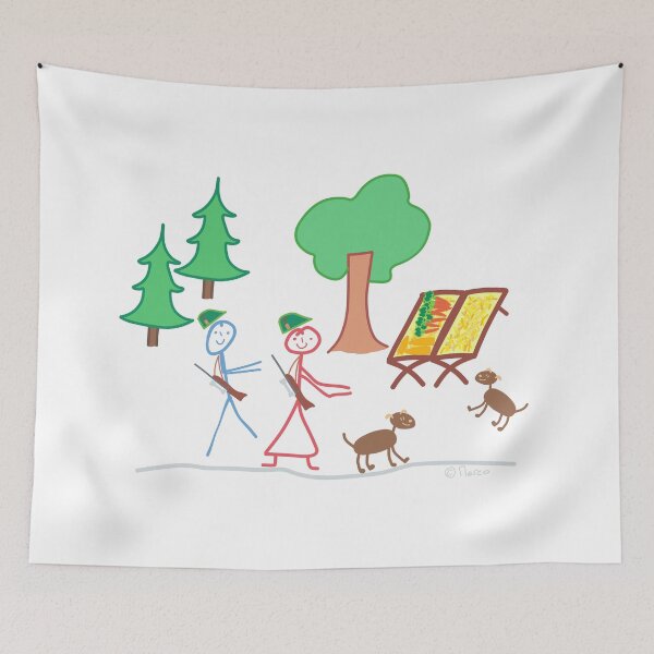 Item preview, Hunter Outing Woman Man Wild Feeding Stick Figure Job Feeding Animals designed and sold by KlareLinie.