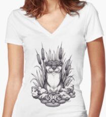 Otter & Aquatic Plants Women's Fitted V-Neck T-Shirt