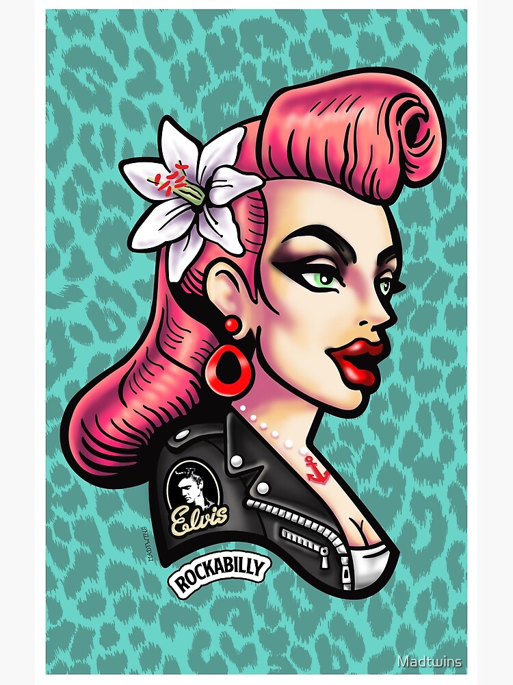 Pink Rockabilly Pin Up Girl Poster By Madtwins Redbubble 2550