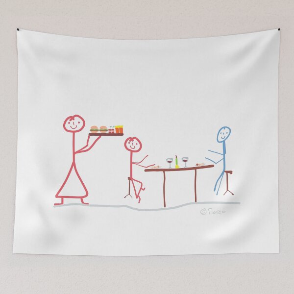 Item preview, Waiter Stick Figure Restaurant Occupation Job Work Dinner Rendevous Woman Girl designed and sold by KlareLinie.