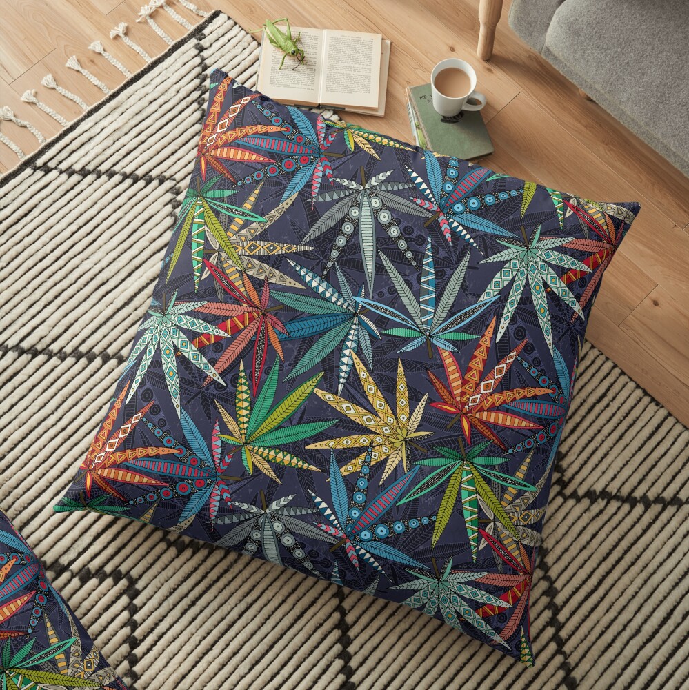 boho weed midnight Floor Pillow