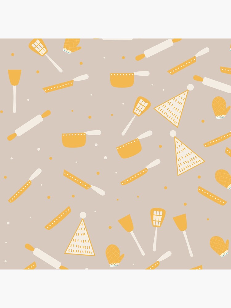 "Kitchen Utensils Pattern Mustard Yellow & Tan" Poster by