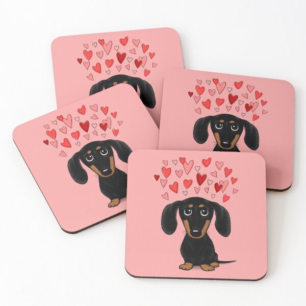 Dachshund Weiner Dog Gift Cork 4 Pack Drink Coasters Set - Basic Design  Wiener Dog Decor - Perfect Decoration for Doxie Lovers