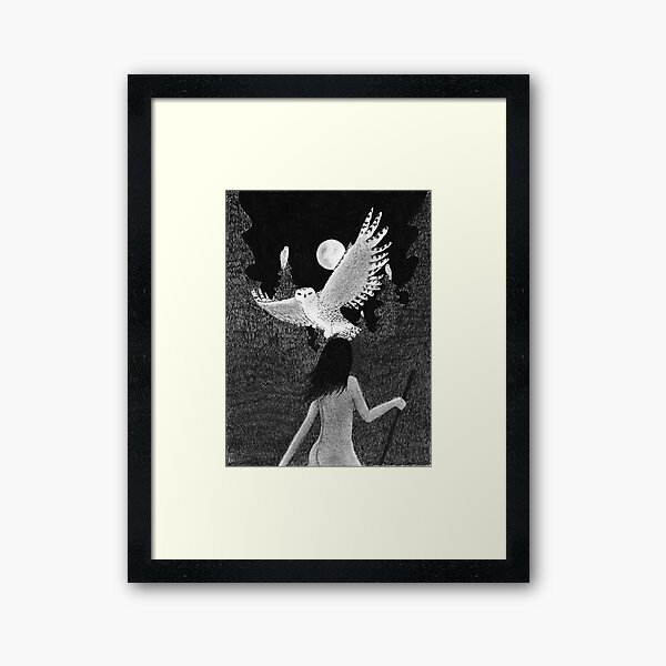 Wisdom - Sophia with Owls on Moonlit Night Framed Art Print
