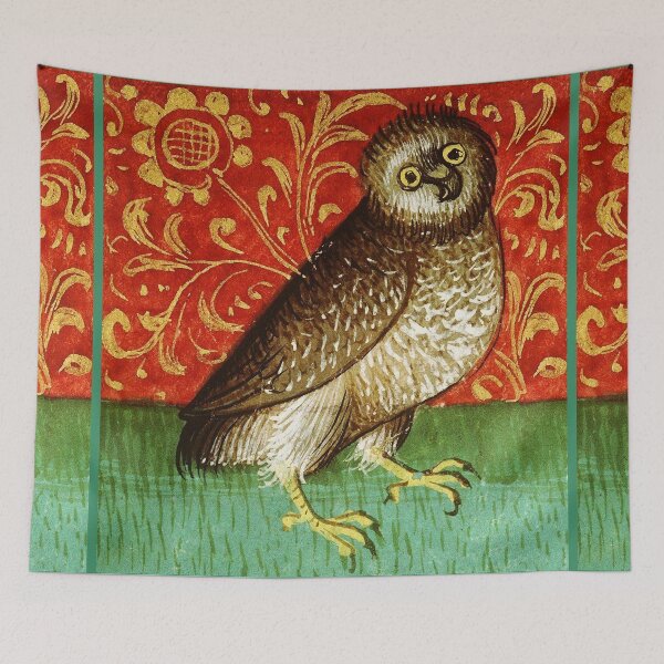 Item preview, OWL IN RED GREEN GOLD HUES Medieval Minitaure designed and sold by BulganLumini.