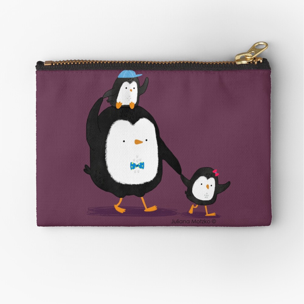 Dad Penguin with his daughter and son penguins Zipper Pouch