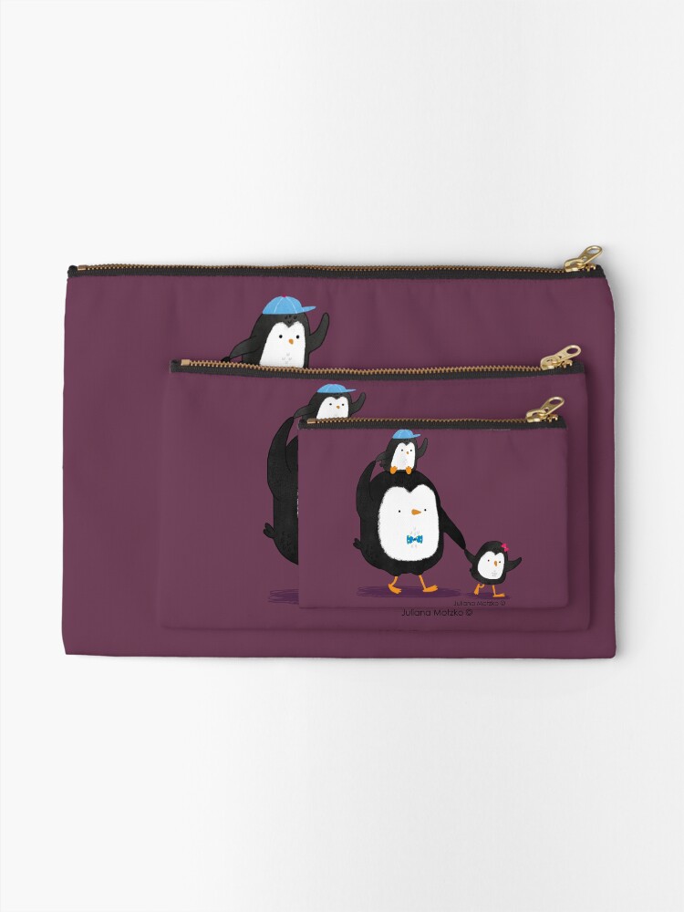 Alternate view of Dad Penguin with his daughter and son penguins Zipper Pouch