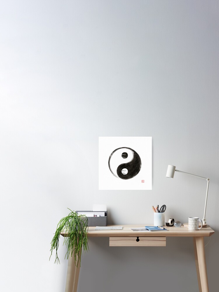 Poster Deux Chats Mignons Dormant A L Interieur Du Symbole Spirituel Taoiste Yin Yang Illustration Artistique Sumi E Illustration Par Awenartprints Redbubble