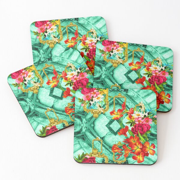 Item preview, Red Floral on Green Tile  by Mira Tasich designed and sold by Mira Tasich.