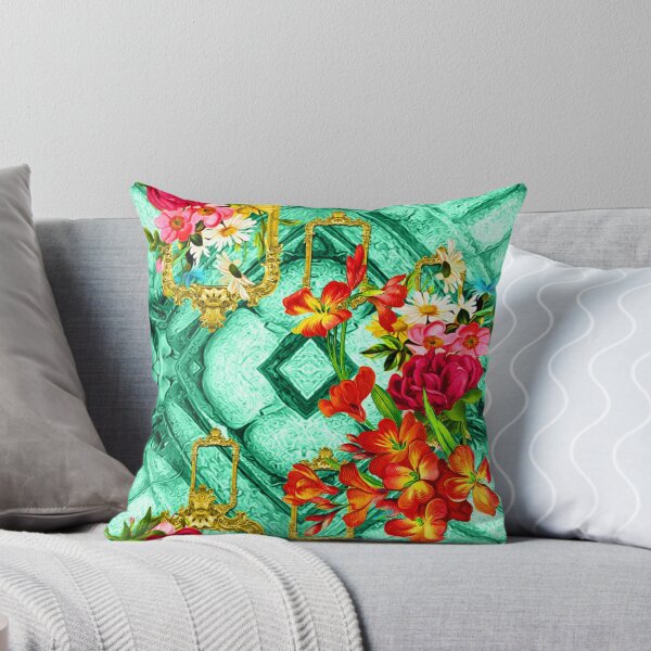 Item preview, Red Floral on Green Tile  by Mira Tasich designed and sold by Mira Tasich.