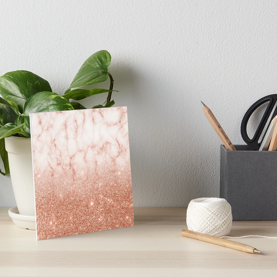 Sparkly Rose Gold Glitter Marble Ombre Monogram Metal Lunch Box