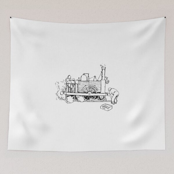 Item preview, steam engine drawing with workers designed and sold by Animalhead.