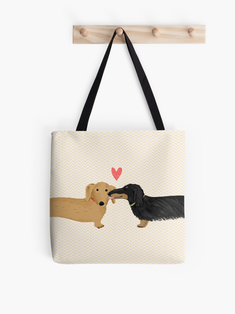 Los perros salchicha aman a los perros con corazón Lindos perros salchicha  Bolsa de tela