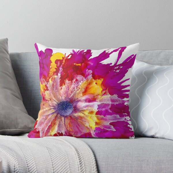 Magenta & Yellow Abstract Flower Throw Pillow
