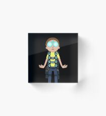 Morty hovering with Death Crystal Acrylic Block