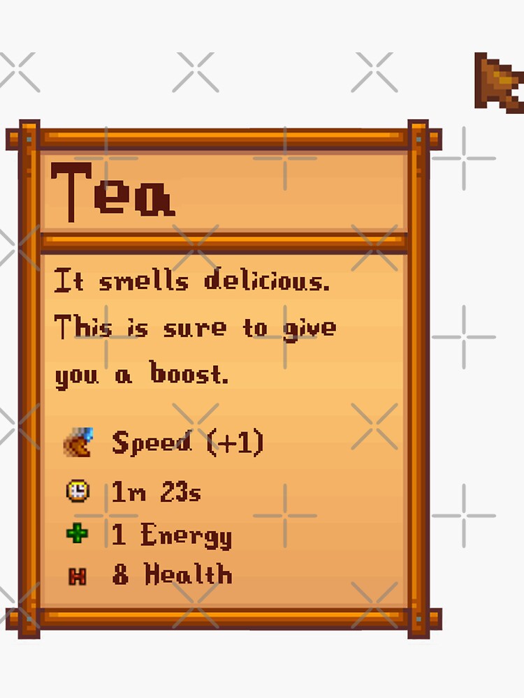 Aperçu 3 sur 3. Sticker avec l'œuvre Thé de la journée de Stardew Valley créée et vendue par Sasarious.