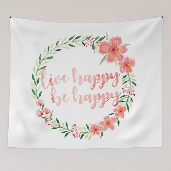 Item preview, Live Happy Be Happy Watercolor Wreath Pink Flowers designed and sold by logankinkade.
