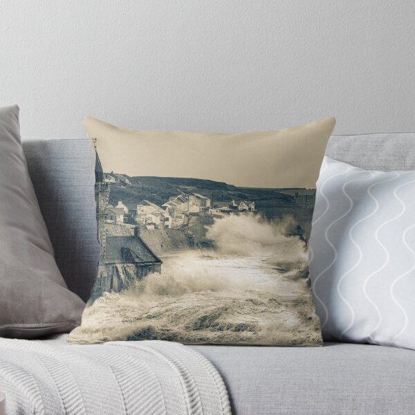 Item preview, storm with stormy large wave Porthleven clock tower Cornwall designed and sold by kathleenjean.