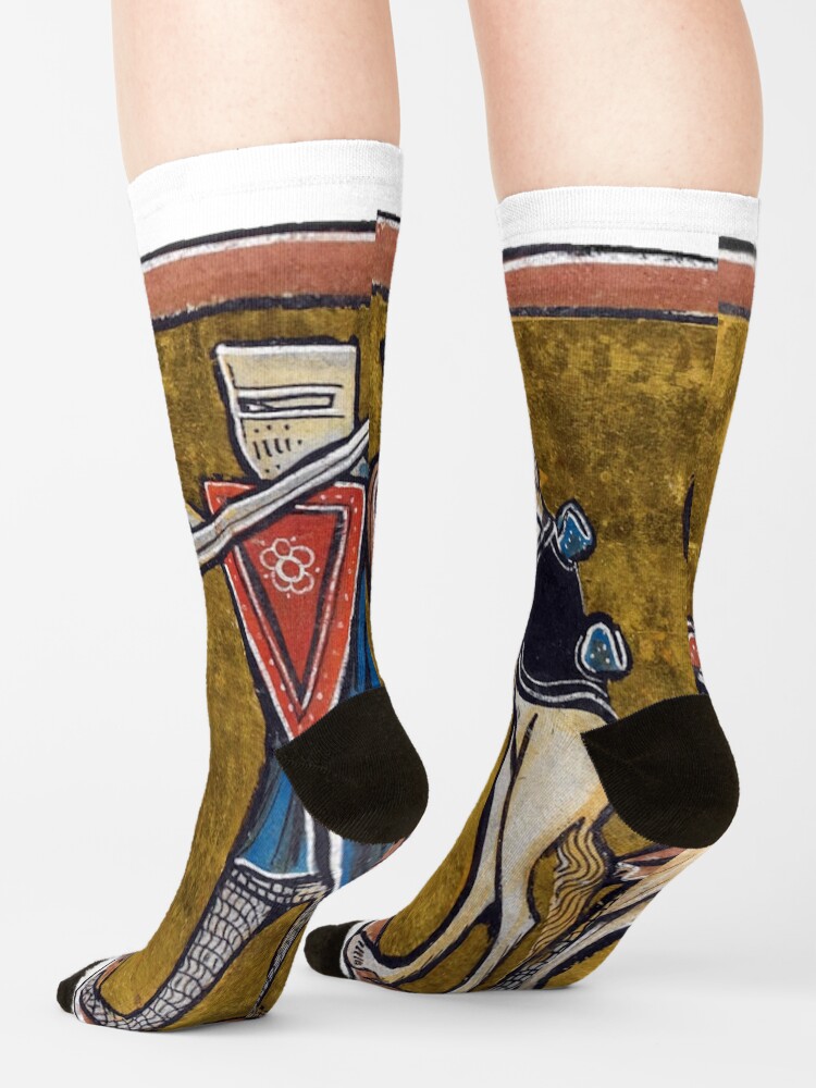 Imagen 4 de 5, Calcetines con la obra Caballeros medievales y lucha de caballos, diseñada y vendida por emovendo.