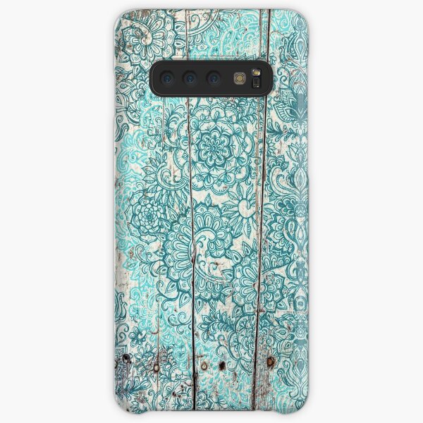 Teal & Aqua Botanical Doodle on Weathered Wood Samsung Galaxy Snap Case