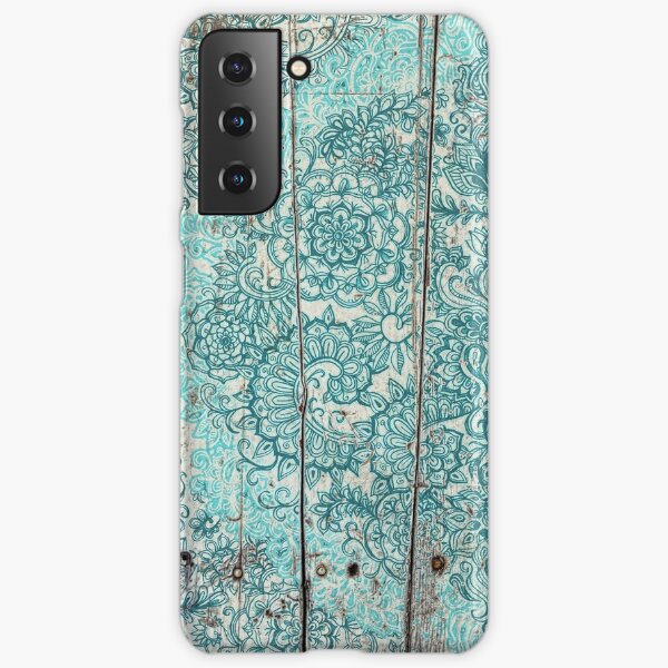 Teal And Aqua Botanical Doodle On Weathered Wood Samsung Galaxy Phone Case For Sale By Micklyn 0541