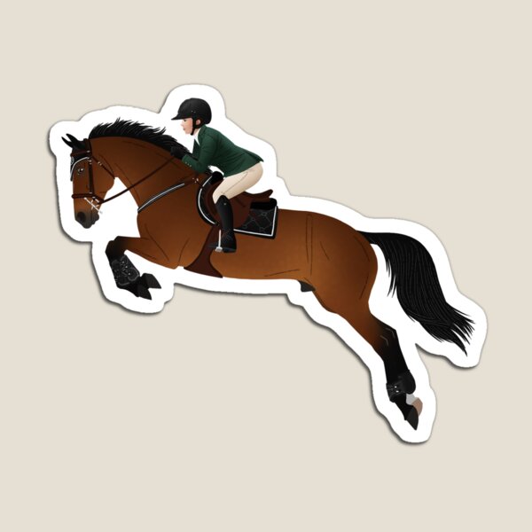 Artikel-Vorschau von Braunes Warmblut-Springpferd und Reiter - Equine Rampaige, designt und verkauft von equinerampaige.