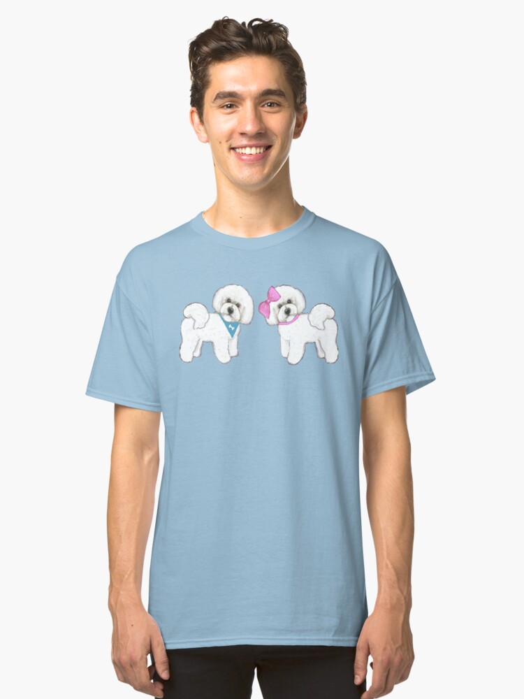 Alternate view of Bichon Frise dogs on periwinkle blue Classic T-Shirt