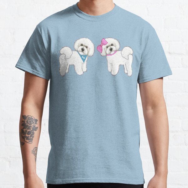 Bichon Frise dogs on periwinkle blue Classic T-Shirt