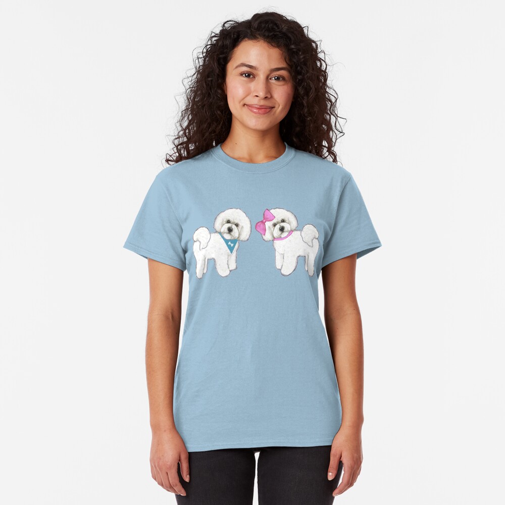 Bichon Frise dogs on periwinkle blue Classic T-Shirt