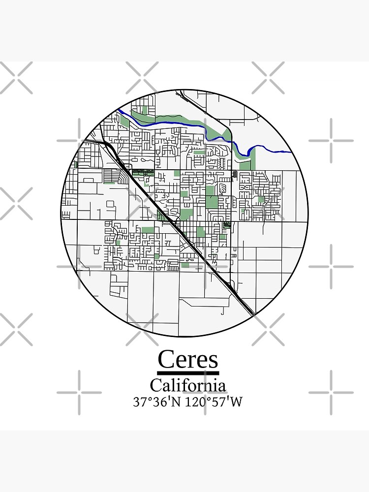 Ceres, California Road Map Art Blue Rivers And Dark Roads Premium
