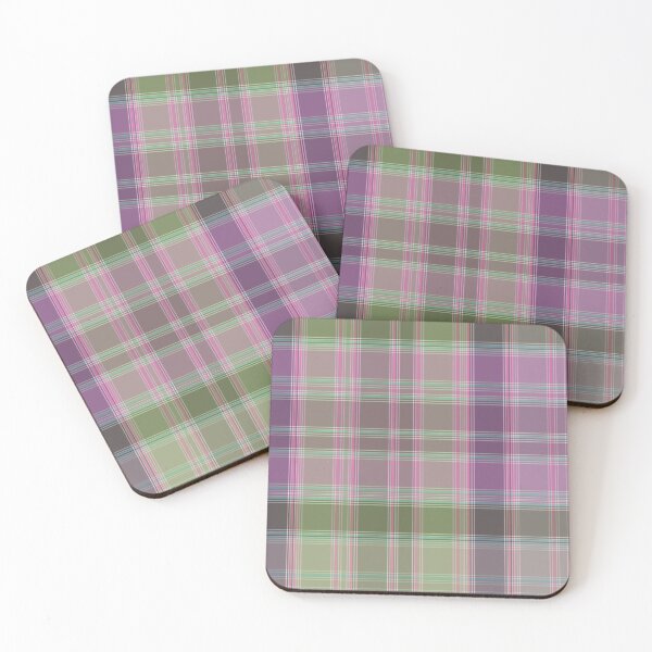 Green and lilac tartan plaid. Coasters (Set of 4)