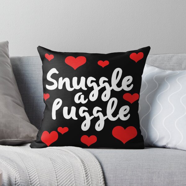 Puggles! 'Snuggle a Puggle' with hearts - the best of Pugs and Beagles - Puggle mom Throw Pillow