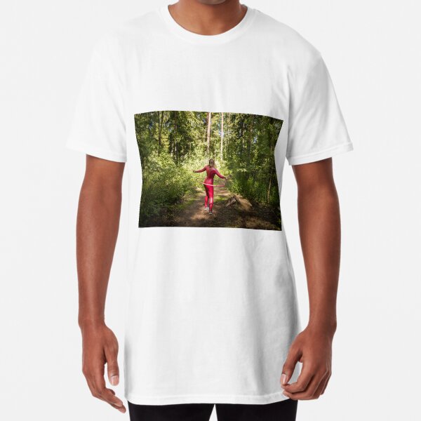 Hooping in a latex catsuit in the woods Long T-Shirt
