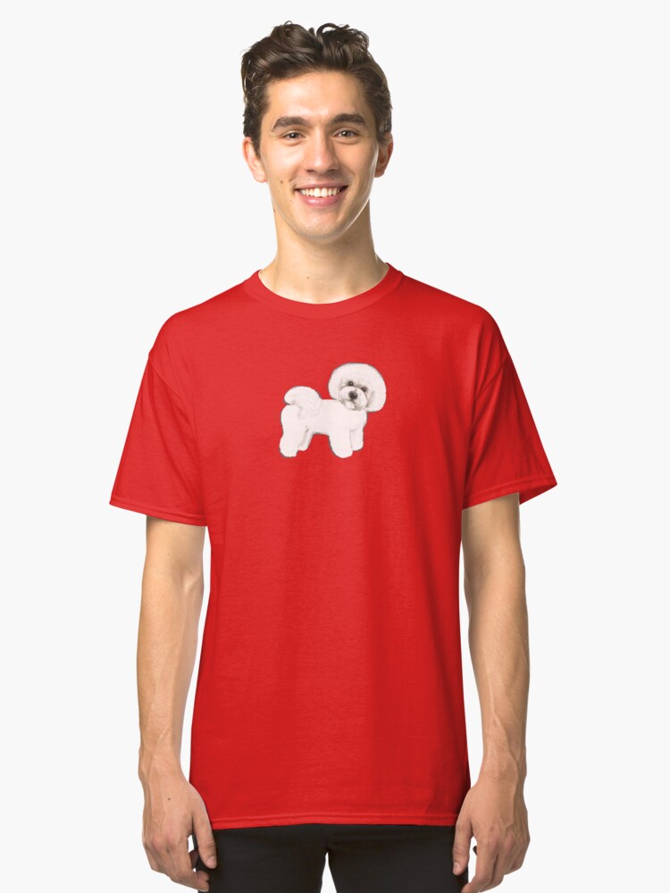 Alternate view of Bichon Frise dogs on coral pink / valentines gift for dog lovers, Bichon Mom gift, Classic T-Shirt