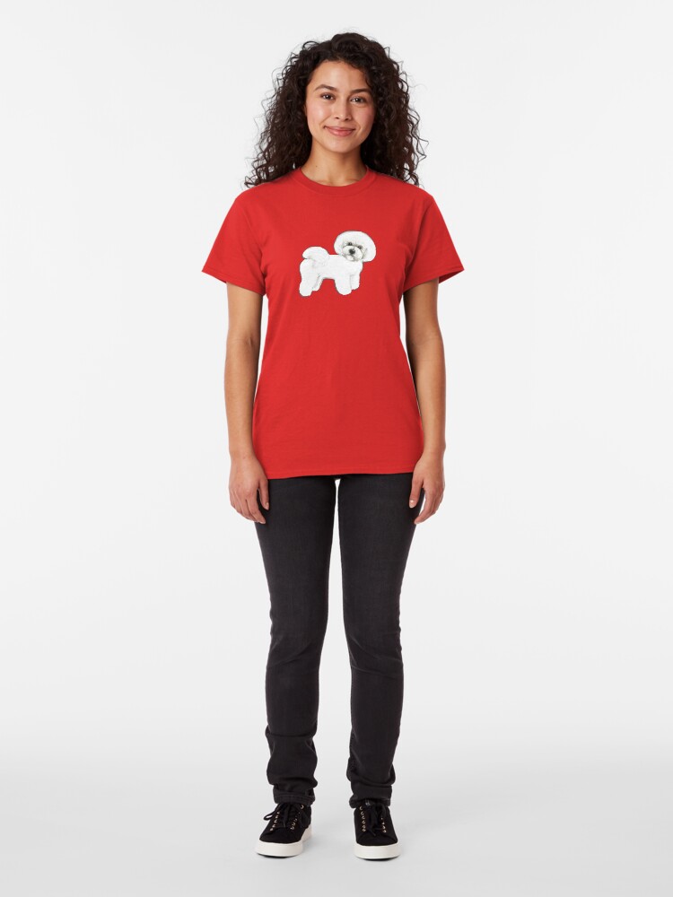 Alternate view of Bichon Frise dogs on coral pink / valentines gift for dog lovers, Bichon Mom gift, Classic T-Shirt