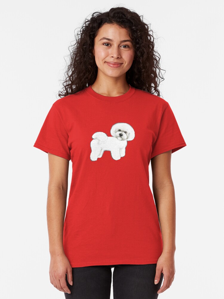 Alternate view of Bichon Frise dogs on coral pink / valentines gift for dog lovers, Bichon Mom gift, Classic T-Shirt