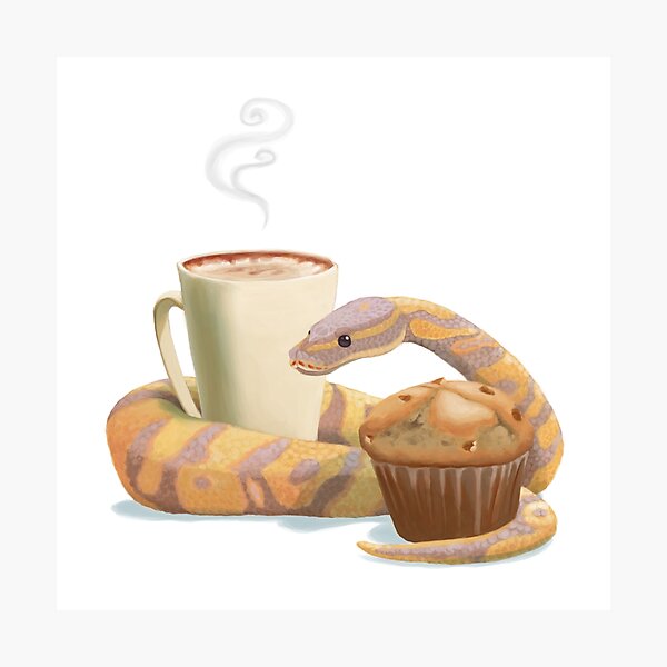 Item preview, Chai latte, banana nut muffin, and a ball python designed and sold by Burning Bee Illustration.