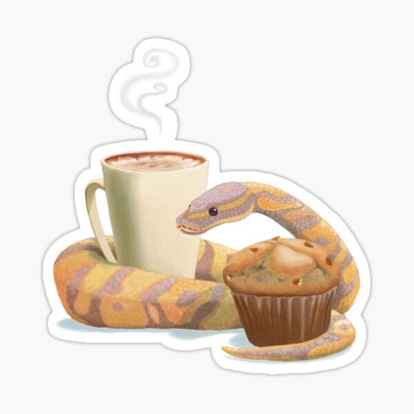 Item preview, Chai latte, banana nut muffin, and a ball python designed and sold by Burning Bee Illustration.