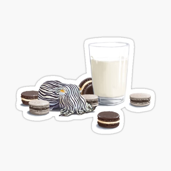 Oreo macarons, milk, and a striped pyjama squid Sticker