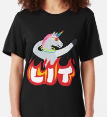 Lit Unicorn Emoji JoyPixels Lustiges Regenbogen-Schaukeln Slim Fit T-Shirt