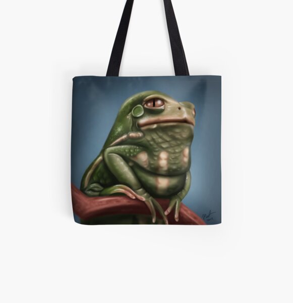 Grumpy Frog All Over Print Tote Bag