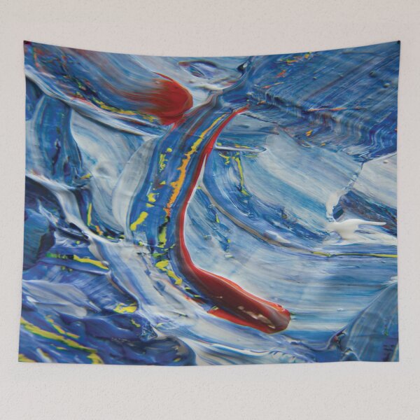 Item preview, Red spot on blue abstract painting photography  designed and sold by Studio Bako.
