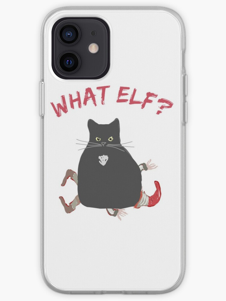 Coque Iphone Le Chat Noir Moelleux Ecrase La Joie Drole De Noel D Elfe De Vacances Par Clawswithpaws Redbubble