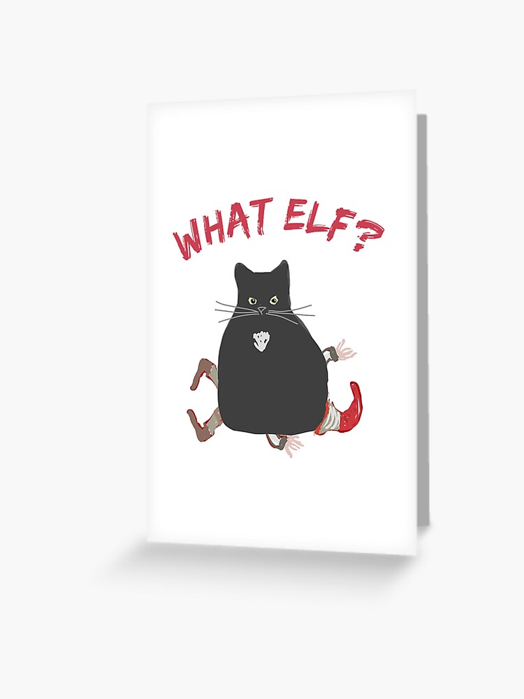 Carte De Vœux Le Chat Noir Moelleux Ecrase La Joie Drole De Noel D Elfe De Vacances Par Clawswithpaws Redbubble